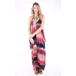 LOVESTITCH Tie Dye Maxi Dress w Pockets NWT Size M/L BEACH OVERSIZE VACAY Slip